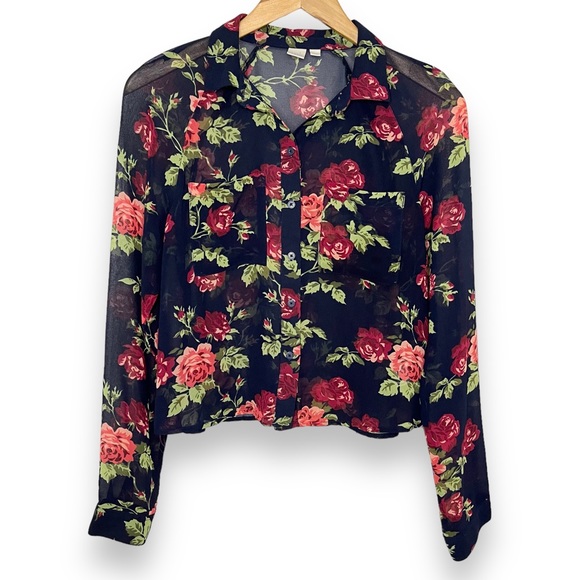 Floral Sheer Button Down Blouse - Picture 2 of 6